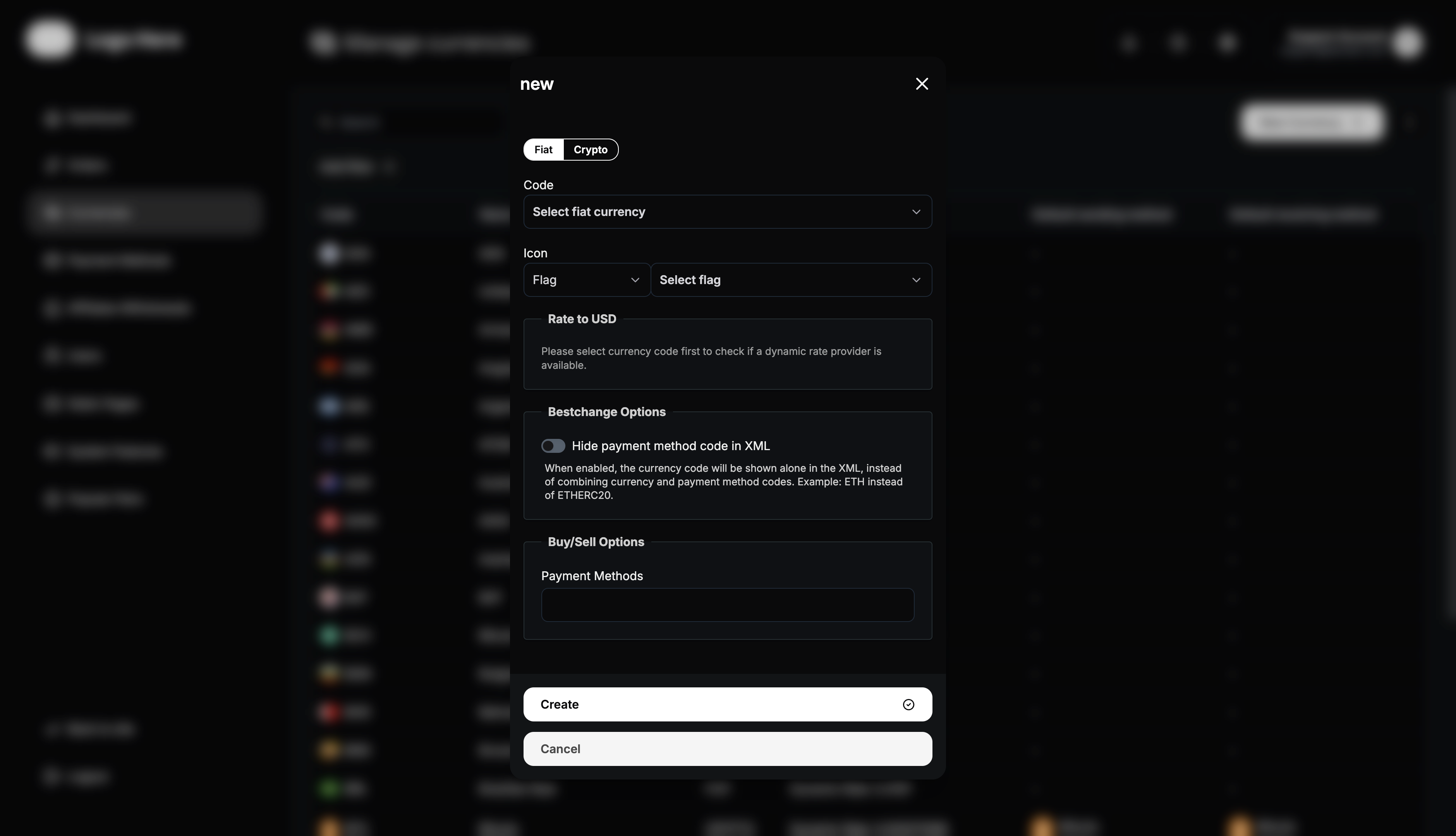 Create New Currency Form